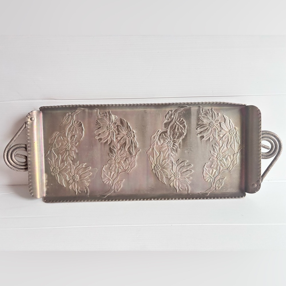 Vintage Hammercraft Canada Aluminum Floral Serving Tray 25 Inch